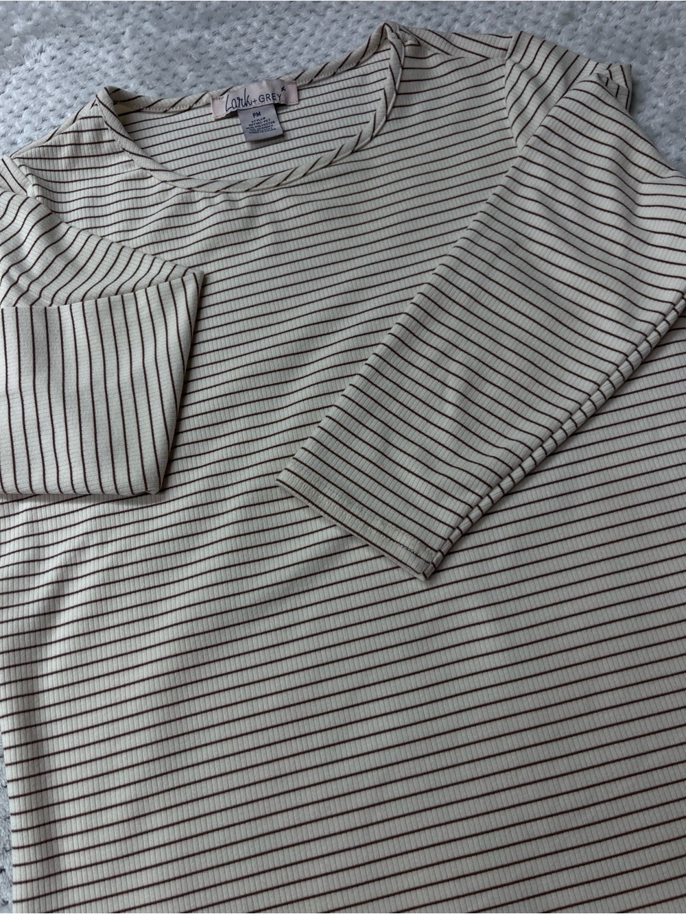 Lark + Grey Women's Cream Stripe Short Sleeve Top